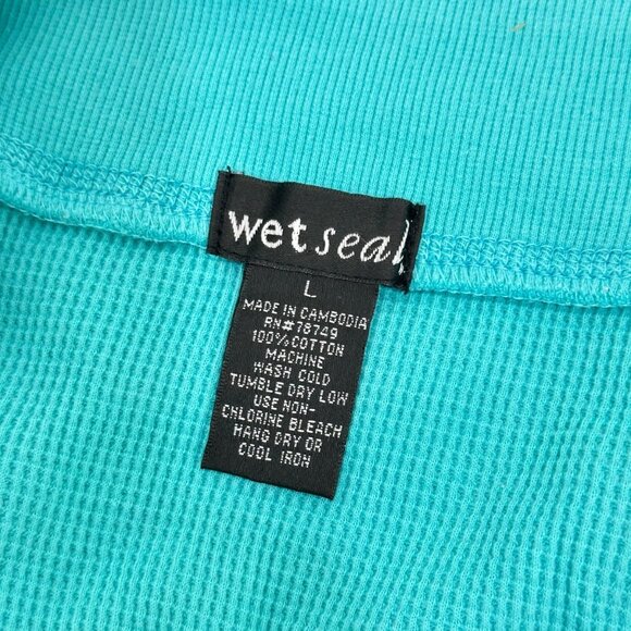 Wet Seal VINTAGE Y2K Rib Knit Turquoise Ruffle Cotton Mini Skirt Juniors Size L - Picture 2 of 9